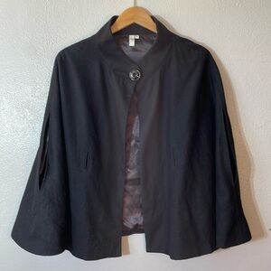 Ann Taylor LOFT Wool Blend Cape Jacket Black Button Front M L Capsule Chic Class